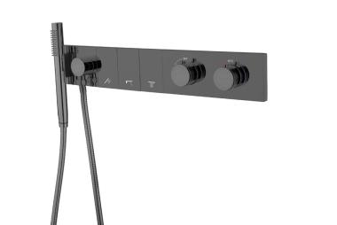 Смеситель ZODIAC THERMO с ручным душем SHINE GUN METAL	