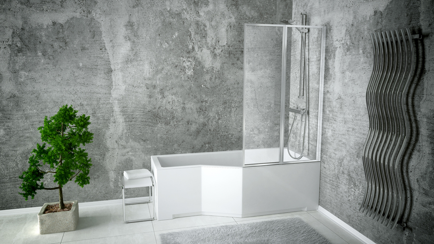Акриловая ванна BESCO INTEGRA с душевой шторкой из 2 частей 150x75 R	