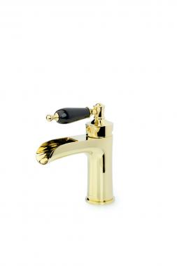 Смеситель для раковины Vogue золото с черной керамикой	