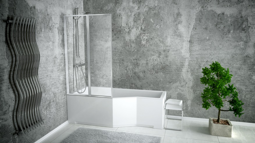 Акриловая ванна BESCO INTEGRA с душевой шторкой из 2 частей 150x75 L	