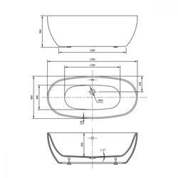 Ванна акриловая Vincea VBT-405-1700, 1700*800*580, цвет белый, щелевой перелив