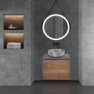 База под накладную раковину Mesa 600 подвесная, 1 выкатной/1 скрытый ящик soft close, T.Oak + Beton	