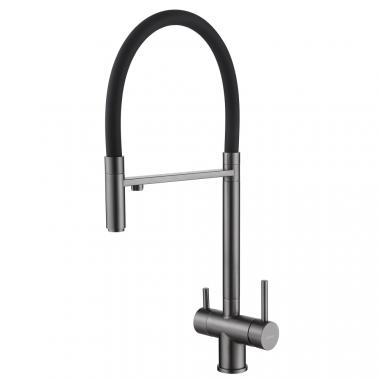 Смеситель ABBER Wasser Kreis AF81141NG для кухни с подключением фильтра и выдвижной лейкой, никель	