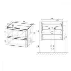 База под раковину Vico 600 подвесная, 2 выкатных ящика soft close, R.Wood