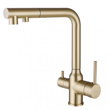 Смеситель ABBER Emotion AF8814G для кухни с подключением фильтра и выдвижной лейкой, золото матовое	