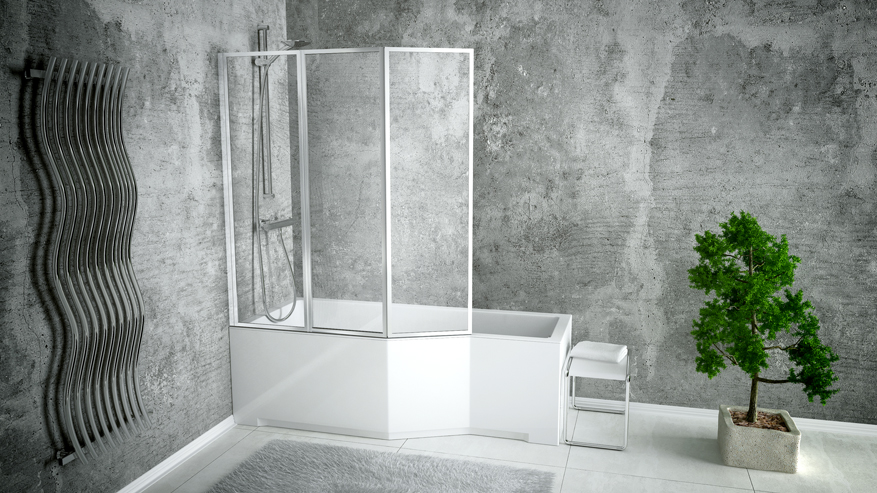 Акриловая ванна BESCO INTEGRA с душевой шторкой из 3 частей 170x75 L	