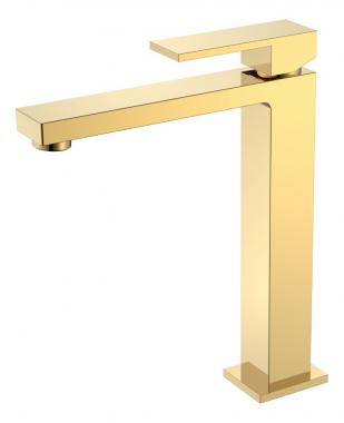 Смеситель для умывальника высокий Qubic Shine Gold	