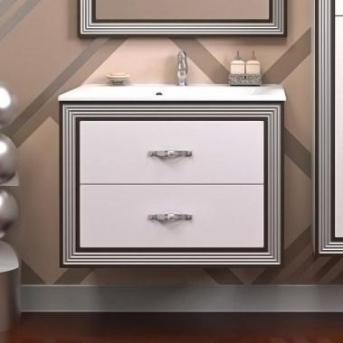 Мебель для ванной тумба Opadiris Карат 80 белый глянцевый с серебряной патиной	