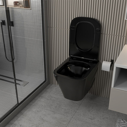 Комплект подвесной унитаз ABBER Rechteck AC1201MB черный матовый с инсталляцией AC0105 и кнопкой AC0121MW белая матовая