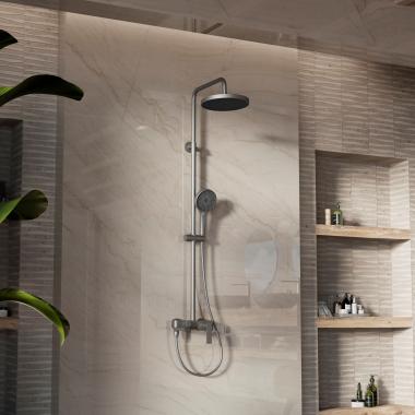 Душевая стойка VSFS-413GM с изливом, вороненая сталь	