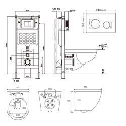 Комплект ABBER унитаз AC1100 белый с инсталляцией AC0105 и кнопкой AC0121 хром, биде AC1150 с инсталляцией AC0101P