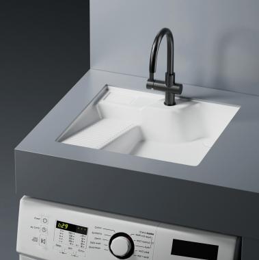Раковина на стиральную машину встраиваемая снизу ABBER Rechteck AC2224L белая	