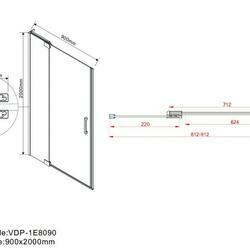 Душевая дверь Extra VDP-1E8090CLGM, 800/900, вороненая сталь, стекло прозрачное