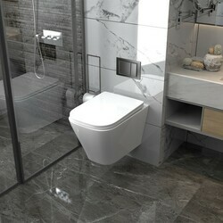 Комплект подвесной унитаз ABBER Rechteck AC1201 белый с инсталляцией AC0105 и кнопкой AC0121MMG золото матовое