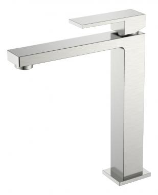 Смеситель для умывальника высокий Qubic Brushed Nickel	