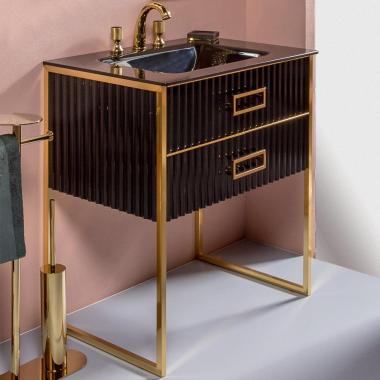 Мебель для ванной тумба Monaco 80 см черная глянец+золото (866-080-BG)	