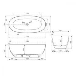 Ванна Solid Surface Vincea VBT-6T01B, 1700*750*550, цвет черный