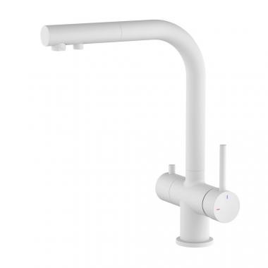 Смеситель Timo Saona 2356/16FL для кухни с подключением фильтра и выдвижной лейкой, белый матовый	