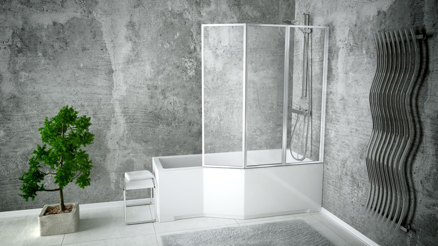 Акриловая ванна BESCO INTEGRA с душевой шторкой из 3 частей 170x75 R	