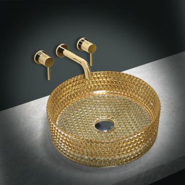 Раковина стеклянная Vincea VBS-5GL05, 400*400*125, накладная, цвет золото	