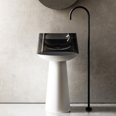 Раковина отдельностоящая прозрачная ABBER Kristall AT2706White-Onyx белый/черный	