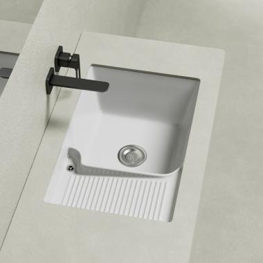 Раковина на стиральную машину встраиваемая снизу ABBER Rechteck AC2225L белая	