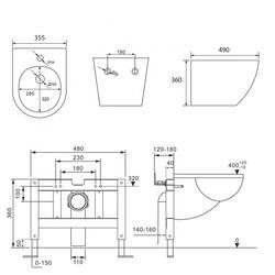 Комплект ABBER унитаз AC1100 белый с инсталляцией AC0105 и кнопкой AC0121 хром, биде AC1150 с инсталляцией AC0101P