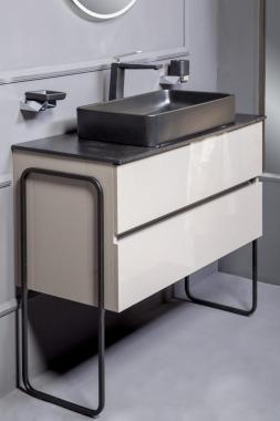 Тумба без раковины Vallessi 80*46cm АНТРАЦИТ глянец 2 полки	