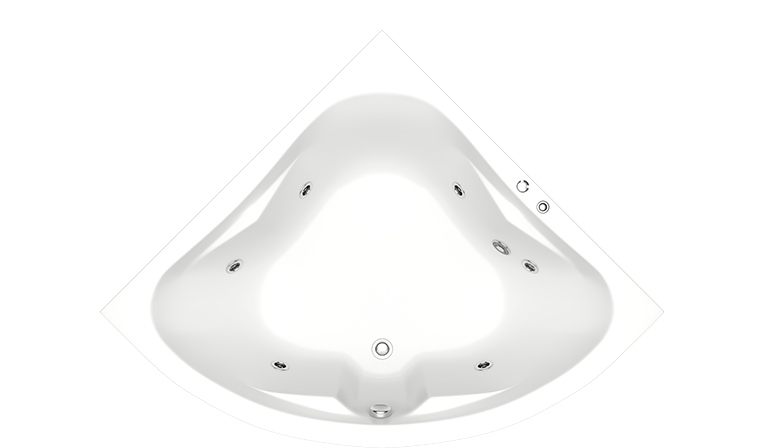 Отдельно стоящая ванна Riho Desire corner rechts velvet (заполнение через перелив) - хром sparkle system/led 184x84	