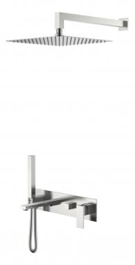 Смеситель встроенный + верхний+ ручной душ Qubic Brushed Nickel	