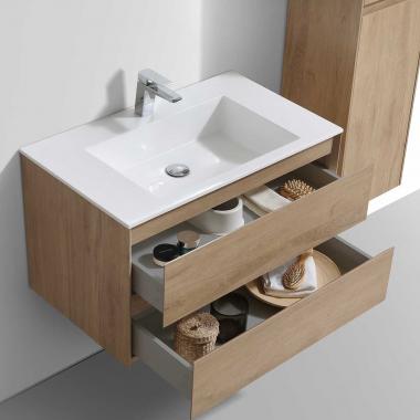 База под раковину Luka 800 подвесная, 2 выкатных ящика soft-close, N.Oak	
