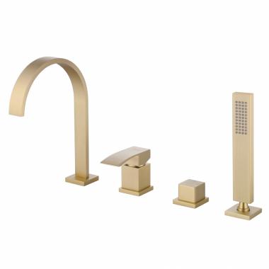 Смеситель ABBER Wasserfall AF8613G на борт ванны, золото матовое	