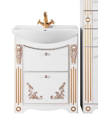 Мебель для ванной тумба Vod Ok Кармен белая патина золото 75 2Я	