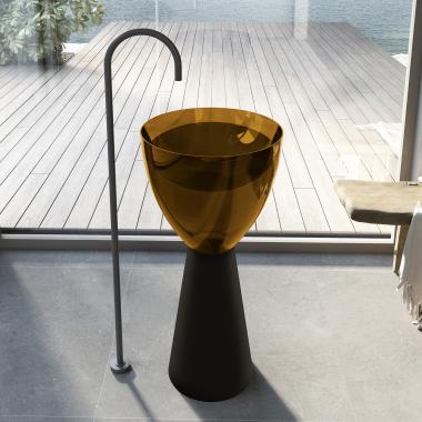 Раковина отдельностоящая прозрачная ABBER Kristall AT2703Black-Vesuvian черный/оливковый	