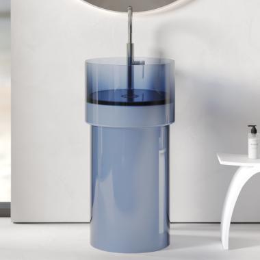 Раковина отдельностоящая прозрачная ABBER Kristall AT2701Saphir синяя	