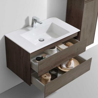 База под раковину Luka 800 подвесная, 2 выкатных ящика soft-close, R.Oak	