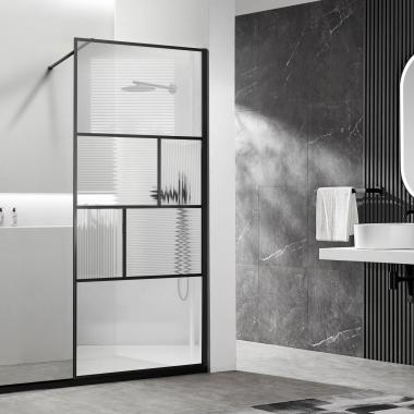 Душевая перегородка Walk-In VSW-1HC120CFB, 1200*2000, черный, стекло прозрачное/рифленое	