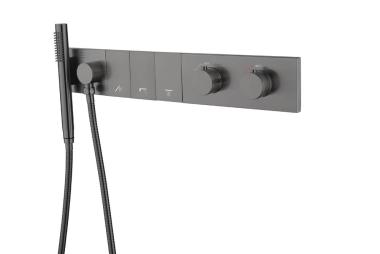 Смеситель ZODIAC THERMO с ручным душем GUN METAL	