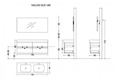 Тумба без раковины Vallessi 140*46cm LIGHT OAK 4 полки	