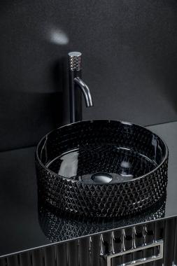 Раковина чаша круглая хрустальная черная 39*12см	