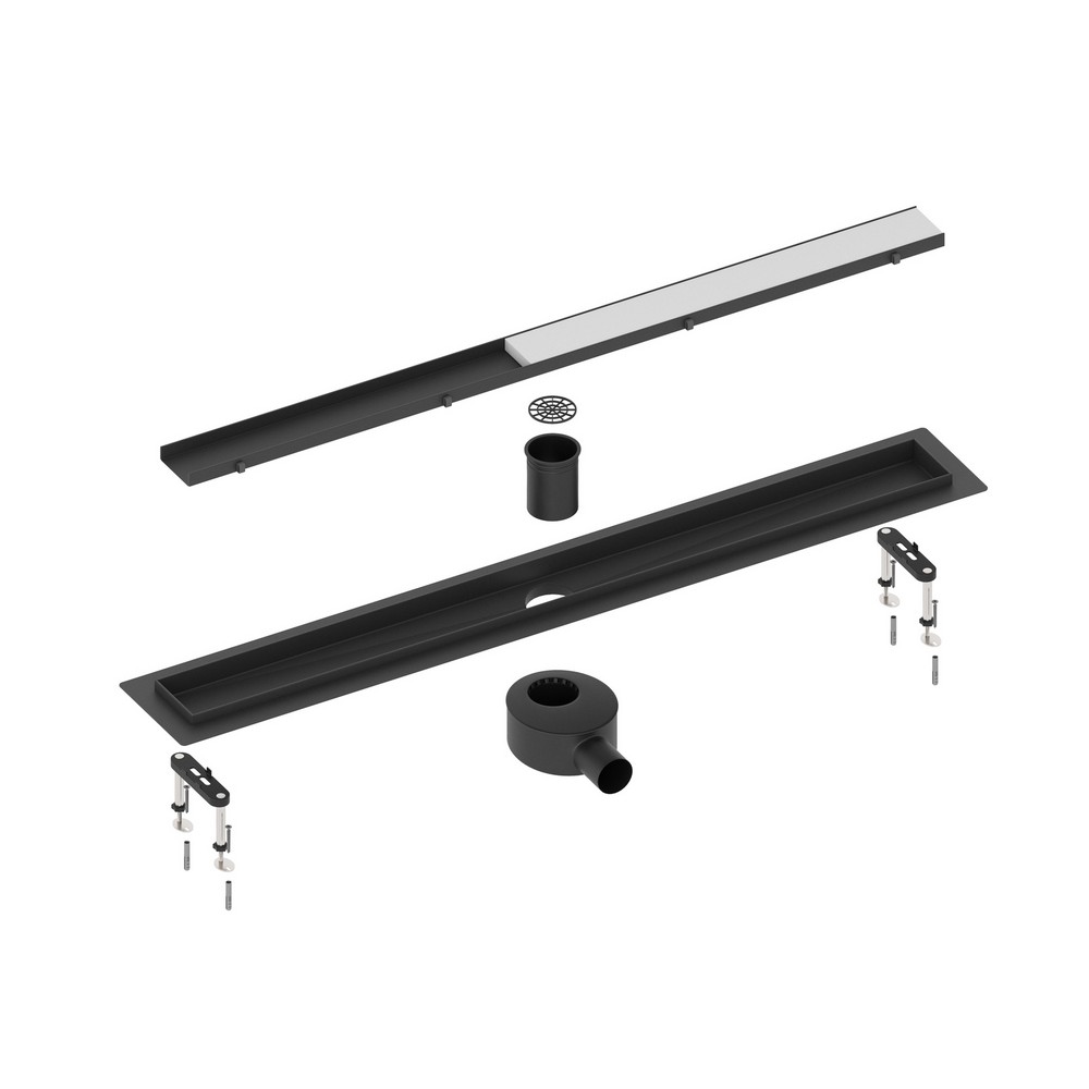 Душевой лоток TIMO Drain System 600 с двусторонней панелью plate под плитку, черный