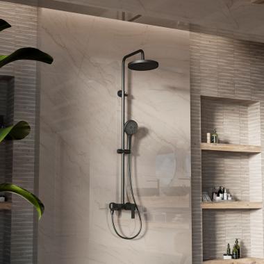 Душевая стойка VSFS-413MB с изливом, черный матовый	