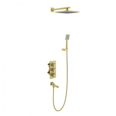 Душевая система Timo Tetra-Thermo SX-0199/17SM скрытого монтажа с термостатом, золото матовое	